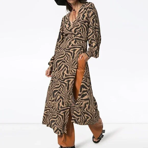 GANNI Printed Midi Wrap Dress NWT Size 0/2 - Picture 2 of 10